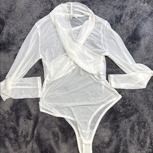 Haute Monde White Asymmetrical Wrap Bodysuit
